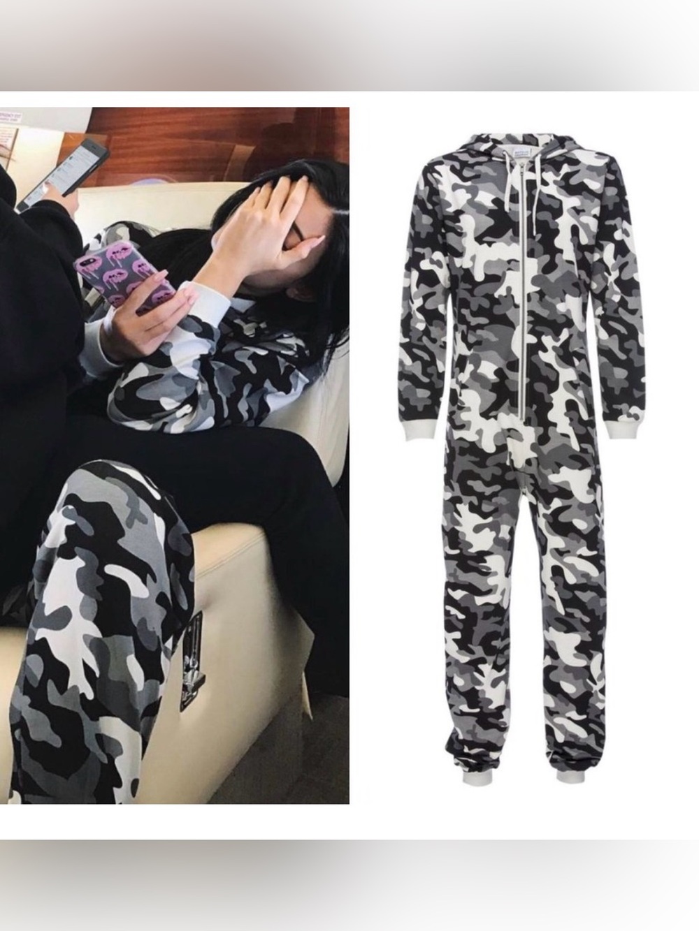 Arthur George Gray & Black Camo Long Sleeve Zip Hoodie Onesie